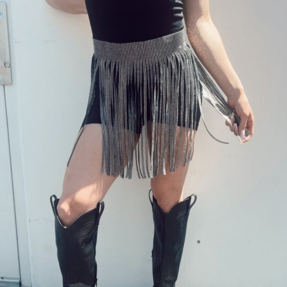 NWT Rhinestone Fringe belt